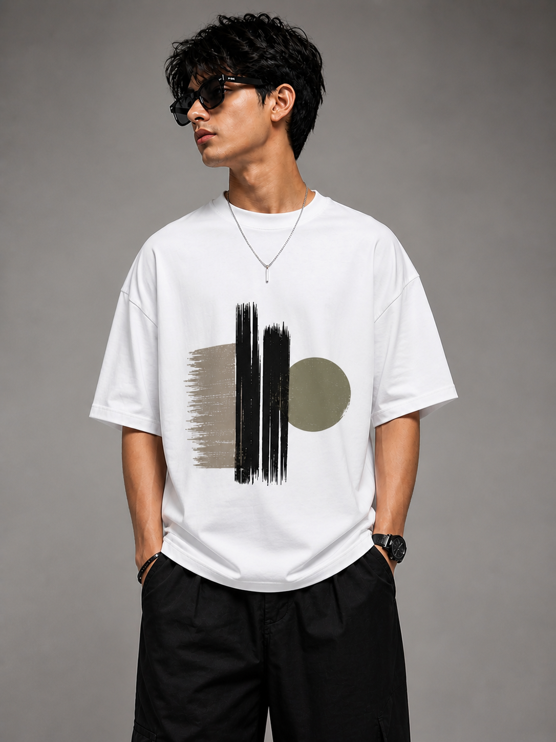 Men’s Stylish Oversized Graphic T-Shirt – Modern Brush Design