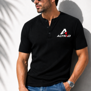 Men’s Slim Fit Henley Neck Tee – Black
