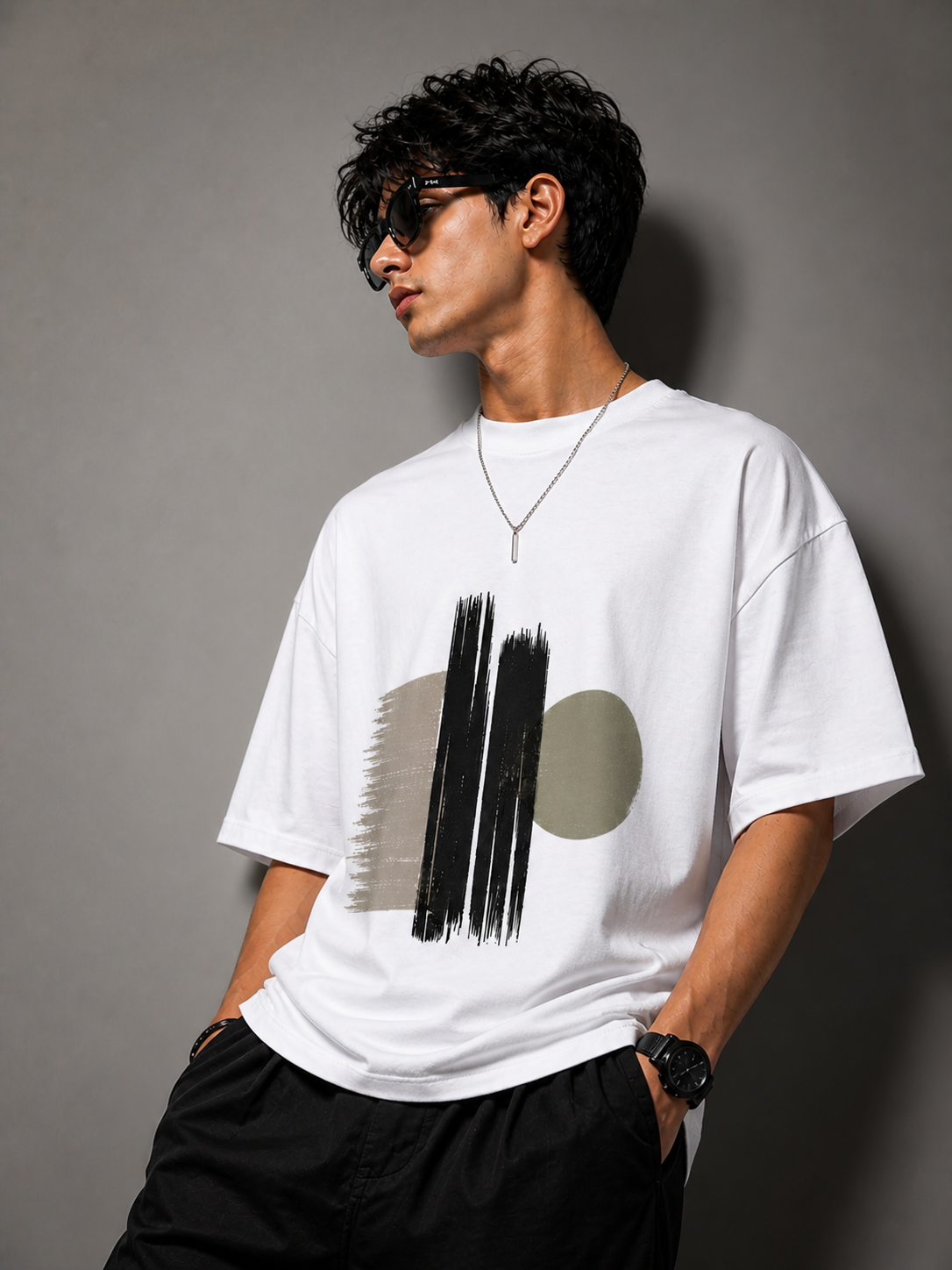 Men’s Stylish Oversized Graphic T-Shirt – Modern Brush Design - Image 4
