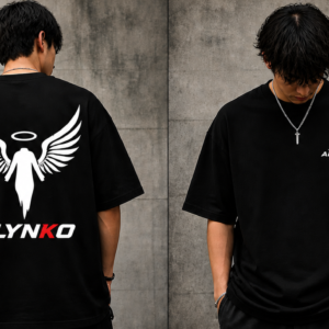Oversized Graphic Print T-Shirt – Angel Wings Back Design